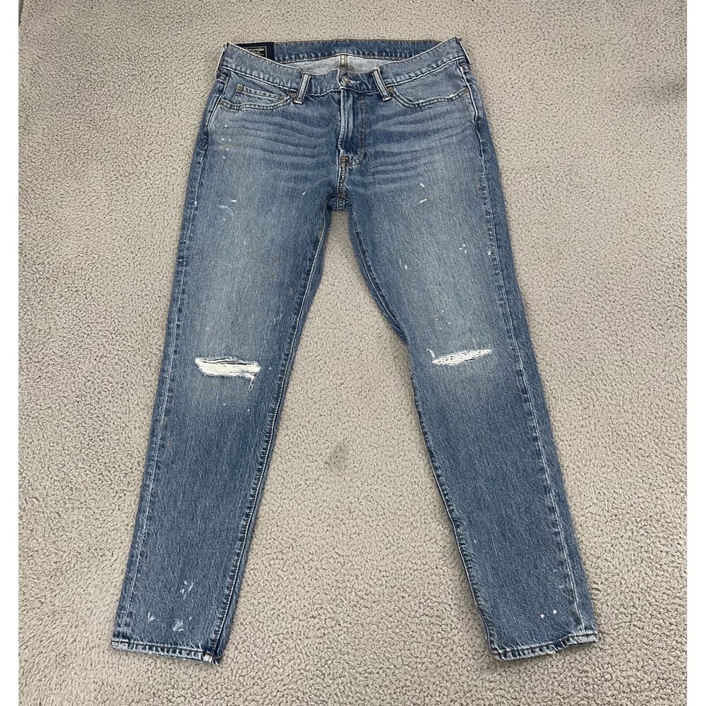 Abercrombie &‎ Fitch Felix Super Slim Stretch  Jeans 32x30Blue Distressed Denim